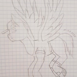 Size: 1399x1399 | Tagged: safe, artist:agdapl, pegasus, pony, clothes, flying, graph paper, hat, headworn microphone, male, ponified, scout (tf2), signature, solo, stallion, team fortress 2, traditional art, two toned wings, wings