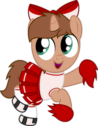 Size: 2134x2738 | Tagged: safe, artist:peternators, oc, oc only, oc:heroic armour, pony, unicorn, g4, bow, cheering, cheerleader, cheerleader outfit, clothes, colt, crossdressing, high res, horn, jumping, male, pom pom, shoes, simple background, skirt, smiling, socks, solo, transparent background, unicorn oc