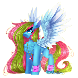 Size: 2449x2449 | Tagged: safe, artist:mediasmile666, oc, oc only, oc:media smile, pegasus, pony, chest fluff, female, high res, jewelry, mare, pegasus oc, pendant, simple background, solo, spread wings, standing, transparent background, wings