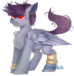 Size: 2292x2368 | Tagged: safe, artist:mediasmile666, oc, oc only, pegasus, pony, fangs, folded wings, high res, male, red eyes, simple background, slit pupils, solo, stallion, standing, transparent background, wings