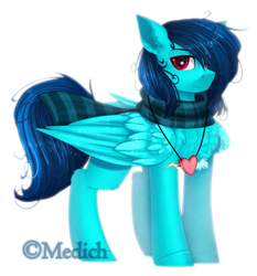 Size: 2363x2538 | Tagged: safe, artist:mediasmile666, oc, oc only, pegasus, pony, clothes, folded wings, high res, jewelry, male, pendant, scarf, simple background, solo, stallion, standing, transparent background, wings