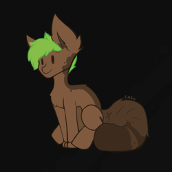 Size: 1083x1083 | Tagged: safe, artist:enzodoesart, oc, oc only, oc:enzo, original species, brown fur, fluffy, green hair, simple background, sitting, solo, tail