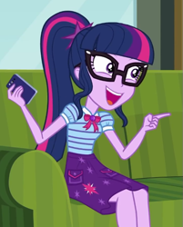 Size: 485x602 | Tagged: safe, screencap, sci-twi, twilight sparkle, equestria girls, g4, my little pony equestria girls: better together, text support, text support: sunset shimmer, cropped, solo