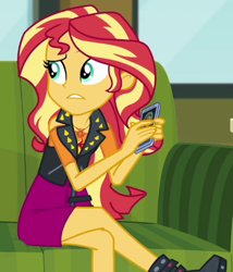 Size: 415x484 | Tagged: safe, screencap, sunset shimmer, equestria girls, equestria girls series, g4, text support, cropped, solo, text support: sunset shimmer