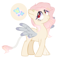 Size: 2376x2312 | Tagged: safe, artist:nakotl, oc, oc only, hybrid, pony, colored wings, female, high res, interspecies offspring, offspring, parent:discord, parent:fluttershy, parents:discoshy, simple background, solo, transparent background, wings