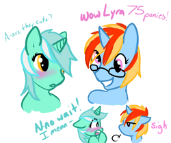 Size: 1080x900 | Tagged: safe, artist:azure-doodle, lyra heartstrings, oc, pony, unicorn, g4, derp, glasses, sexually confused lyra