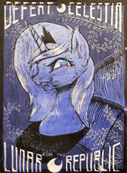 Size: 1600x2174 | Tagged: safe, artist:penny-wren, princess luna, alicorn, pony, g4, implied tyrant celestia, limited edition, lunar republic, print, propaganda poster, traditional art