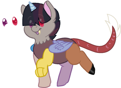 Size: 947x692 | Tagged: safe, artist:admirariadopts, artist:pupinstine, oc, oc only, oc:chaotic sparkler, alicorn, draconequus, hybrid, pony, base used, colt, eye clipping through hair, heterochromia, interspecies offspring, male, offspring, parent:discord, parent:twilight sparkle, parents:discolight, simple background, snaggletooth, solo, white background