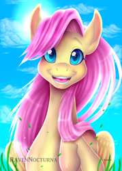 Size: 1024x1434 | Tagged: safe, artist:ravennocturna, fluttershy, pegasus, pony, g4, bust, cute, female, looking at you, mare, open mouth, open smile, shyabetes, smiling, smiling at you, solo