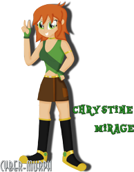 Size: 3791x4876 | Tagged: safe, artist:cyber-murph, oc, oc only, oc:chrystine mirage, changeling, equestria girls, g4, absurd resolution, belly, belly button, body freckles, changeling oc, clothes, cute, female, freckles, gloves, hand on hip, midriff, ocbetes, peace sign, short hair, signature, solo, tank top, vector
