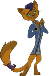 Size: 3411x5255 | Tagged: safe, artist:php170, capper dapperpaws, abyssinian, cat, anthro, fallout equestria, g4, my little pony: the movie, absurd resolution, clothes, coat, fallout, handsome, jumpsuit, looking at you, male, pipboy, raised eyebrow, simple background, solo, transparent background, vault suit, vector