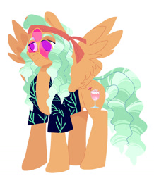 Size: 1280x1468 | Tagged: safe, artist:teafrown, oc, oc only, oc:tropical lotus, pegasus, pony, clothes, dreadlocks, glasses, offspring, parent:tree hugger, parent:zephyr breeze, parents:zephyrhugger, shirt, simple background, solo, spread wings, white background, wings