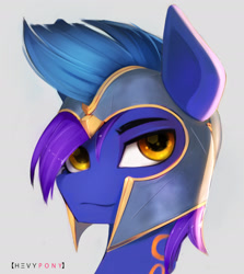 Size: 2115x2367 | Tagged: safe, artist:axtkatze, oc, oc only, oc:shielded haze, earth pony, pony, earth pony oc, helmet, high res, looking at you, male, profile picture, solo, stallion