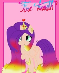 Size: 640x800 | Tagged: safe, alternate version, artist:_goddesskatie_, princess cadance, sunset shimmer, alicorn, pony, g4, base used, ear piercing, earring, eyelashes, female, fusion, hoof shoes, horn, jewelry, mare, piercing, raised hoof, smiling, tiara, wings