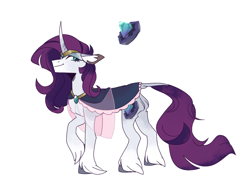 Size: 1024x768 | Tagged: safe, artist:paintedsnek, rarity, pony, unicorn, g4, cape, clothes, female, jewelry, leonine tail, mare, profile, redesign, simple background, smiling, solo, tiara, unshorn fetlocks, white background
