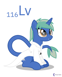 Size: 4000x5000 | Tagged: safe, artist:parclytaxel, oc, oc only, oc:nova spark, monster pony, original species, pony, tatzlpony, unicorn, series:joycall6's periodic table, .svg available, absurd resolution, chemistry, clothes, fangs, female, glasses, lab coat, livermorium, mare, monthly reward, periodic table, simple background, sitting, smiling, solo, vector, white background