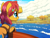 Size: 800x600 | Tagged: safe, artist:rangelost, oc, oc only, oc:trailblazer, earth pony, pony, cyoa:d20 pony, armor, cloud, female, mare, ocean, outdoors, pixel art, ship, sky, solo, tree