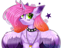 Size: 2770x2165 | Tagged: safe, artist:mediasmile666, oc, oc only, pegasus, pony, bust, choker, colored wings, female, high res, jewelry, looking at you, mare, pendant, simple background, smiling, solo, spiked choker, transparent background, wings