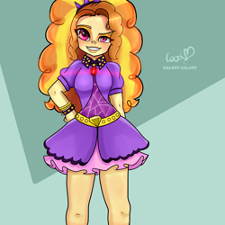 Size: 2048x2048 | Tagged: safe, artist:gum0rball, adagio dazzle, equestria girls, g4, dreamworks face, female, glowing gems, grin, hand on hip, high res, smiling, solo