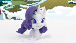 Size: 1920x1080 | Tagged: safe, screencap, rarity, pony, g4.5, my little pony: stop motion short, snowball fight (short), female, mare, snow, solo, stop motion, wavy mouth