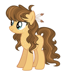 Size: 865x973 | Tagged: safe, artist:xxcheerupxxx, oc, oc only, earth pony, pony, feather in hair, female, freckles, mare, offspring, parent:applejack, parent:caramel, parents:carajack, simple background, solo, transparent background