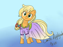 Size: 800x600 | Tagged: safe, artist:veraqq35, applejack, earth pony, pony, g4, applejack also dresses in style, beautiful, blonde, clothes, cute, dress, female, hatless, jackabetes, mare, missing accessory, smiling, solo