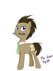 Size: 600x800 | Tagged: safe, artist:veraqq35, doctor whooves, time turner, earth pony, pony, g4, doctor who, male, mouth hold, necktie, simple background, solo, sonic screwdriver, stallion, the doctor, white background