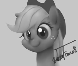 Size: 700x600 | Tagged: safe, artist:veraqq35, applejack, earth pony, pony, g4, bust, cute, female, grayscale, jackabetes, mare, monochrome, smiling, solo