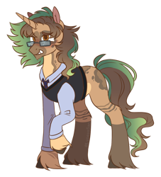 Size: 1024x1129 | Tagged: safe, artist:lynesssan, oc, oc only, oc:spotted furr, pony, unicorn, clothes, glasses, male, shirt, simple background, solo, stallion, sweater vest, transparent background