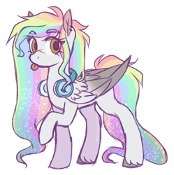 Size: 1280x1285 | Tagged: safe, artist:lynesssan, oc, oc only, oc:rainbow pop, pegasus, pony, female, headphones, mare, multicolored hair, rainbow hair, simple background, solo, tongue out, transparent background