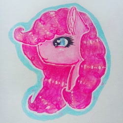 Size: 1080x1080 | Tagged: safe, artist:roeswolfcreations, pinkie pie, earth pony, pony, g4, bust, eyelashes, female, mare, smiling, traditional art