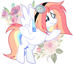 Size: 3174x2794 | Tagged: safe, artist:rerorir, oc, oc only, pegasus, pony, female, flower, goggles, high res, mare, simple background, solo, transparent background