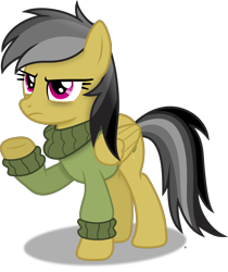 Size: 3254x3882 | Tagged: safe, artist:anime-equestria, daring do, pegasus, pony, g4, alternate clothes, alternate hairstyle, annoyed, clothes, female, high res, mare, raised leg, simple background, solo, sweater, tired, transparent background, vector, wings