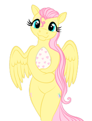 Size: 603x791 | Tagged: safe, artist:vasillium, fluttershy, pegasus, semi-anthro, g4, alternate hairstyle, arm hooves, bipedal, cute, daaaaaaaaaaaw, easter egg, egg, fluttermom, hind legs, looking at you, shyabetes, simple background, solo, transparent background