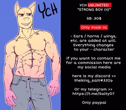 Size: 2500x2187 | Tagged: safe, artist:theking_salt, anthro, any race, any species, clothes, commission, fetish, gym, high res, male, male oc, muscle fetish, muscles, muscular male, pants, paypal, sports tape, workout, ych example, your character here
