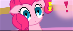 Size: 812x344 | Tagged: safe, artist:pyruvate, edit, pinkie pie, earth pony, pony, comic:the usual, g4, cropped, empty eyes, exclamation point, explicit source, realization, shocked, solo