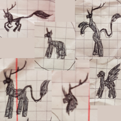 Size: 768x768 | Tagged: safe, artist:agdapl, pegasus, pony, unicorn, antlers, bust, crossover, graph paper, horn, leonine tail, male, ponified, rearing, sketch, species swap, stallion, team fortress 2, traditional art, wings