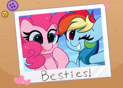 Size: 4096x2952 | Tagged: safe, artist:kittyrosie, pinkie pie, rainbow dash, earth pony, pegasus, pony, :p, best friends, cute, dashabetes, diapinkes, digital art, duo, female, grin, mare, one eye closed, photo, smiling, tongue out, wink