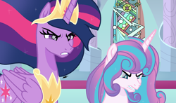 Size: 1456x856 | Tagged: safe, artist:stelladiamond, princess flurry heart, twilight sparkle, alicorn, pony, g4, the ending of the end, the last problem, angry, female, mare, older, older flurry heart, older twilight, older twilight sparkle (alicorn), princess twilight 2.0, twilight sparkle (alicorn)