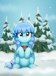 Size: 800x1076 | Tagged: safe, artist:jhayarr23, oc, oc only, oc:frosty twine, pegasus, pony, female, mare, snow, snowfall, solo, tree