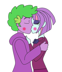 Size: 1035x1208 | Tagged: safe, spike, sunny flare, equestria girls, g4, blushing, hug, human spike, kissing, ship:spikeflare, shipping, spike gets all the crystal prep