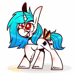 Size: 2106x2100 | Tagged: safe, artist:~w0xel~, oc, oc only, oc:aurora is, pony, unicorn, bow, glasses, high res, horn, rainbow, smiling, solo, sparkles, tail bow, unicorn oc