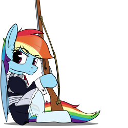 Size: 4700x4700 | Tagged: safe, artist:dacaoo, rainbow dash, pegasus, pony, g4, clothes, eyebrows, eyebrows visible through hair, gun, maid, mosin nagant, rainbow dash always dresses in style, rainbow maid, rifle, simple background, solo, stockings, thigh highs, transparent background, weapon