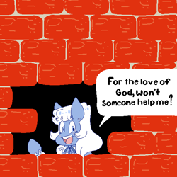 Size: 600x600 | Tagged: safe, alternate version, artist:aerial aim, oc, oc only, oc:dainty, semi-anthro, arm hooves, brick wall, commission, edgar allan poe, funny, immurement, meme, solo, the cask of amontillado, wall