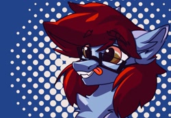 Size: 2048x1412 | Tagged: safe, artist:dodsie, oc, oc only, pony, chest fluff, glasses, grin, smiling, solo, tongue out