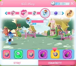 Size: 753x656 | Tagged: safe, gameloft, screencap, mean pinkie pie, mean rainbow dash, pinkie pie, rainbow dash, trixie, yona, earth pony, pegasus, pony, unicorn, yak, g4, my little pony: friendship is magic, she's all yak, the mean 6, clone, clothes, disembodied eyes, disembodied tail, error, female, glitch, hat, ponified, pony yona, species swap