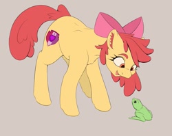 Size: 1023x815 | Tagged: safe, artist:galinn-arts, apple bloom, earth pony, frog, pony, g4, bow, chest fluff, hair bow, smiling, solo, wip