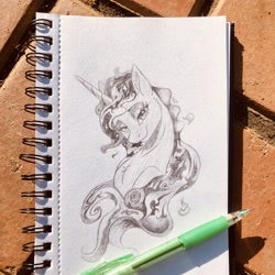 Size: 2048x2048 | Tagged: safe, artist:galinn-arts, princess luna, alicorn, pony, g4, high res, lidded eyes, looking at you, pencil, sketch, smiling, solo, traditional art