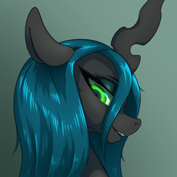 Size: 2000x2000 | Tagged: safe, artist:aquaticvibes, queen chrysalis, changeling, changeling queen, g4, bust, female, gradient background, high res, looking at you, looking back, looking back at you, portrait, solo