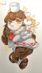 Size: 1255x2159 | Tagged: safe, artist:v17nvlsyu9ljsro, hamster, pegasus, pony, clothes, cocoa cookie, cookie run, cup, dress, female, hat, mare, ponified, simple background, traditional art